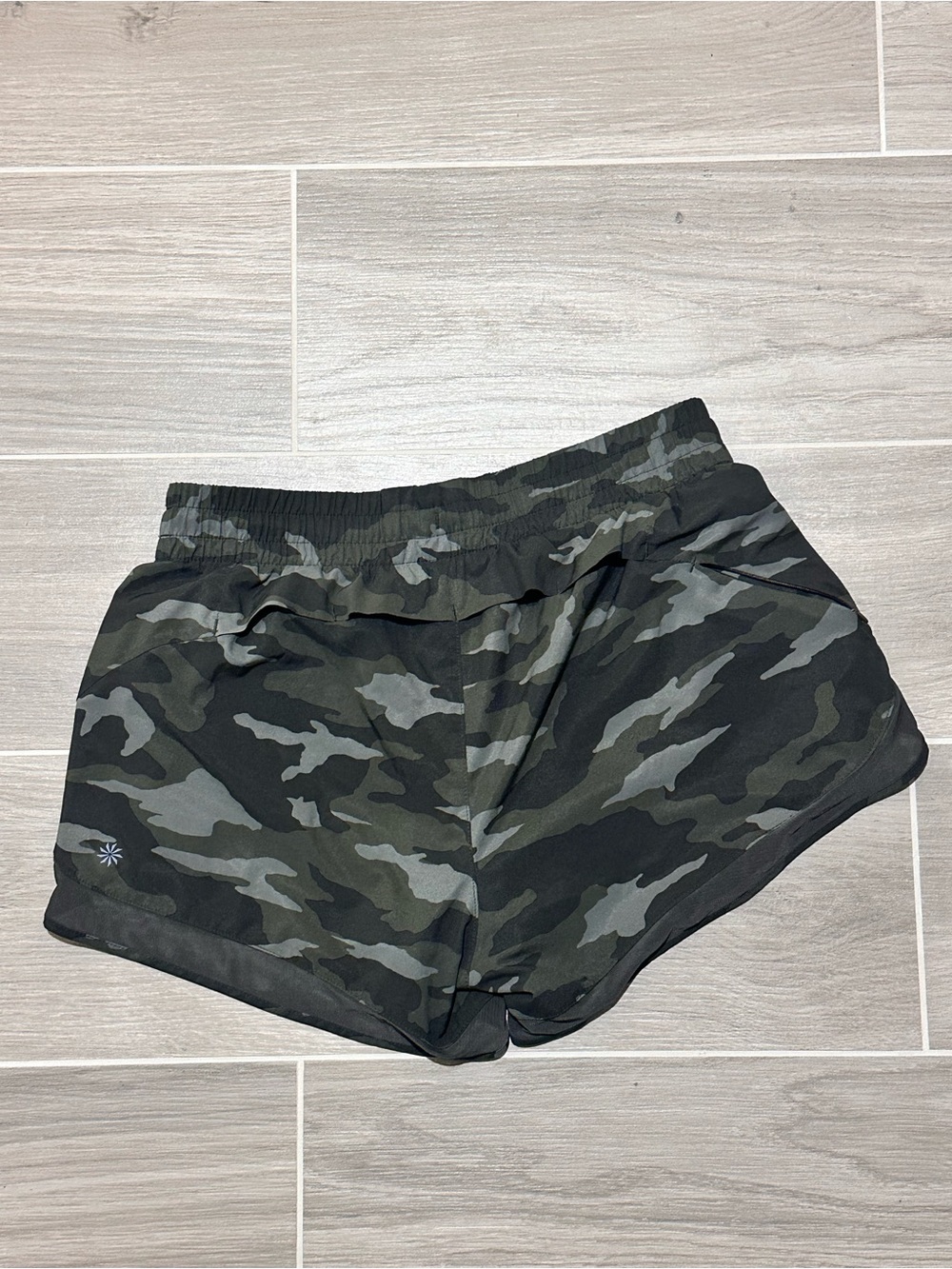 Athleta Mesh Racer Run Mid Rise Shorts 
4” with built-in mesh brief